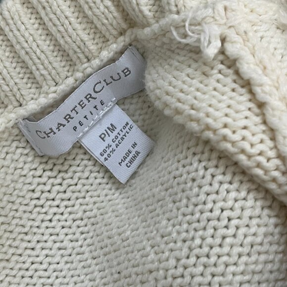 Charter Club Short Sleeve Nordic Print Button Front Sweater Cream Blue Petite M - Picture 5 of 6